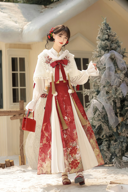 Retro Chinese-style Shawl + Tops + Skirt