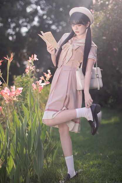 [pre-order] Retro Sweet College Tops + Pleated Skirt