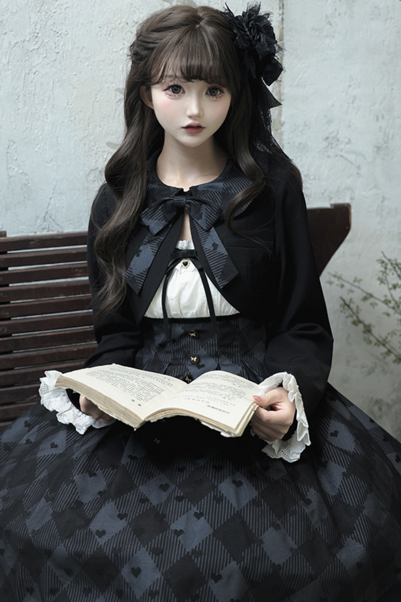 Silent Manor Dark Lolita Princess Jumper Skirt + Ribbon Collar Ruffle Jacket