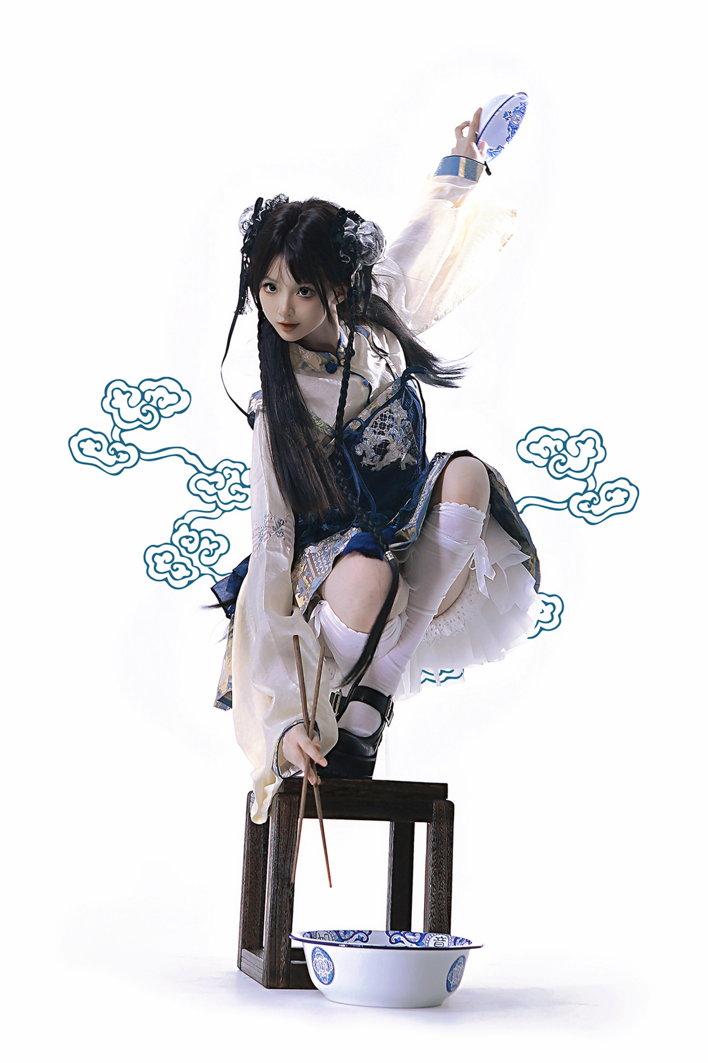 Chinese-style Suspender Skirt + Shirt + Accessories