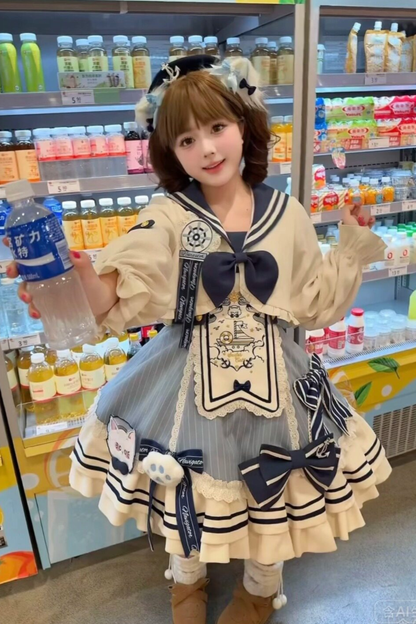 Candy Sailor Jacket + Jumper Skirt + Cat Hat + Headband