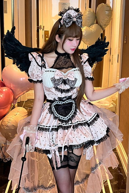 Sweet Little Dot Maid Lolita Dress + Apron + Head Accessory + Veil