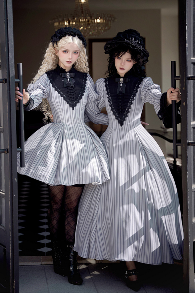 [pre-order] Stripe Lolita Dress + Apron + Necklace + Ribbon