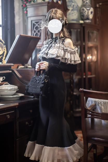 Voluminous Ruffle Off-shoulder Edge Fishtail Dress