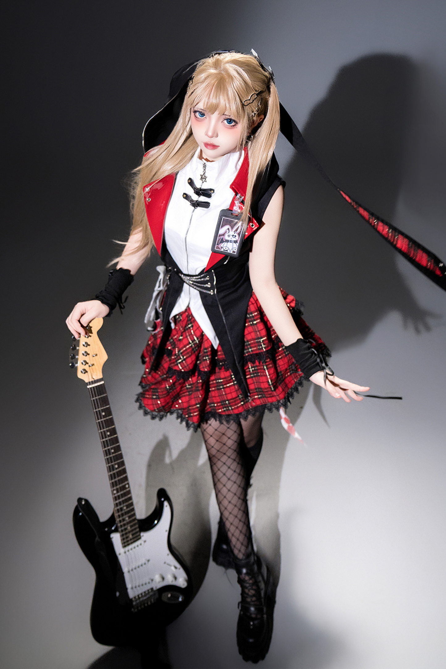 [pre-order] Bunny Rock Star Girl Hooded Jacket + Blouse + Plaid Skirt