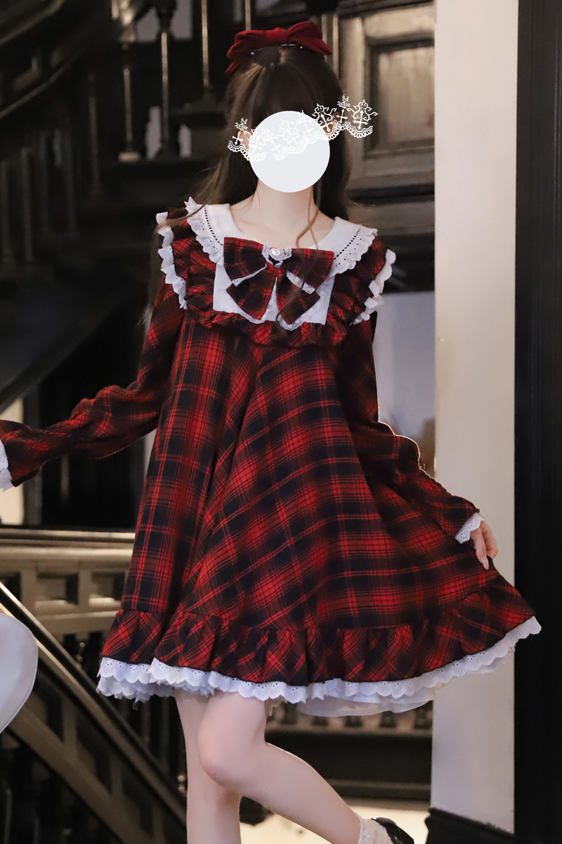 Berry Mousse Girly Plaid Dress