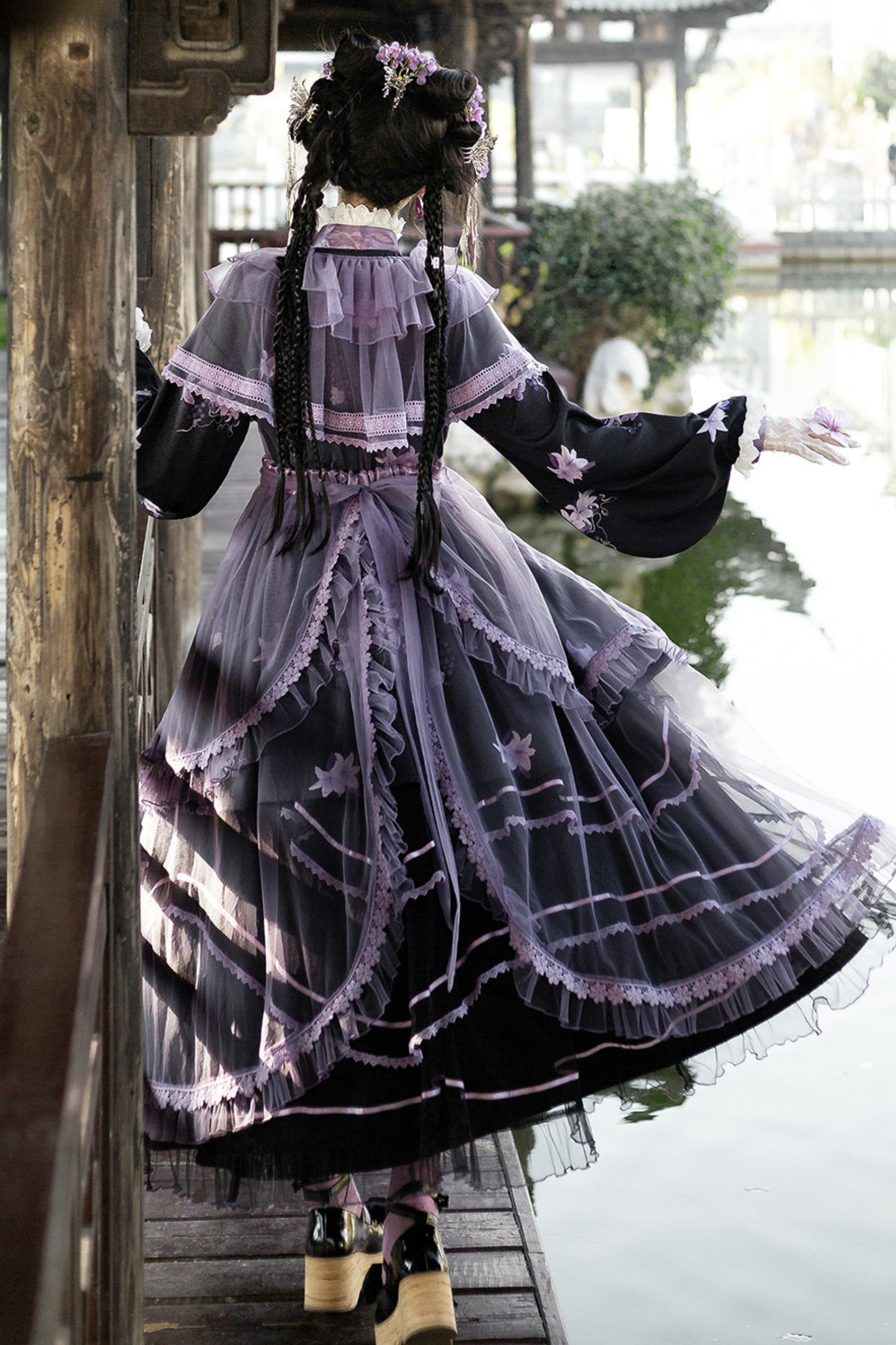 Chinese-style Purple Dress + Outer Dress + Long Skirt