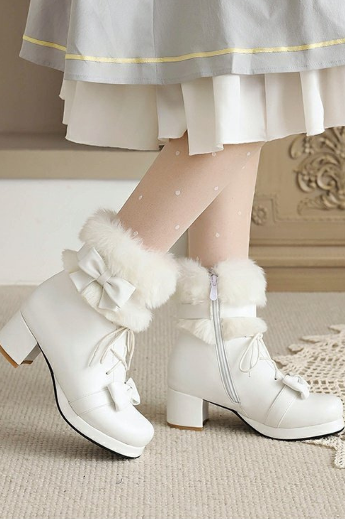 Ribbon Fur Lolita Boot
