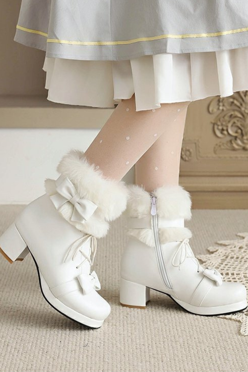 Ribbon Fur Lolita Boot