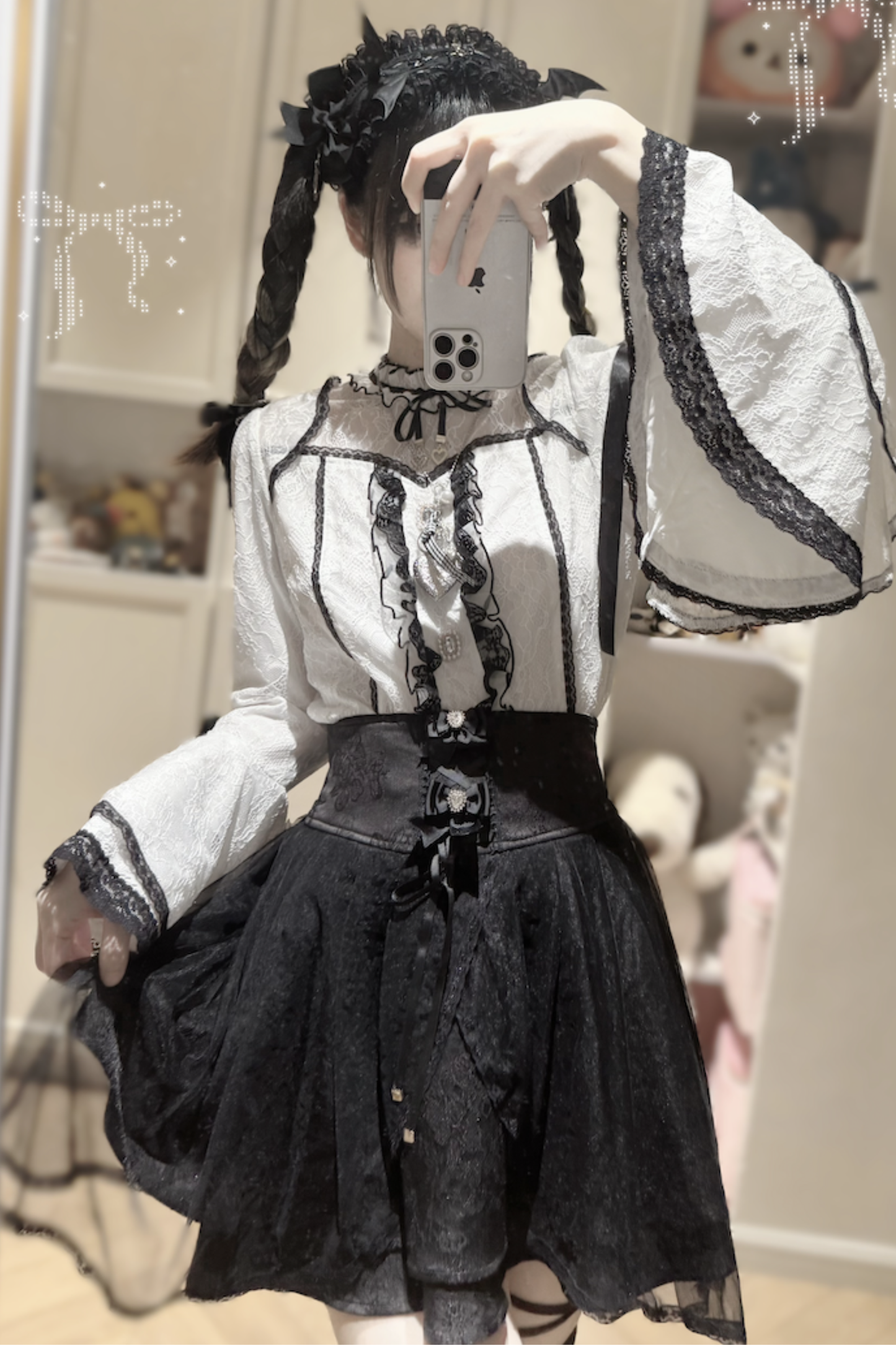 Lace Flare Sleeve Blouse + Skirt