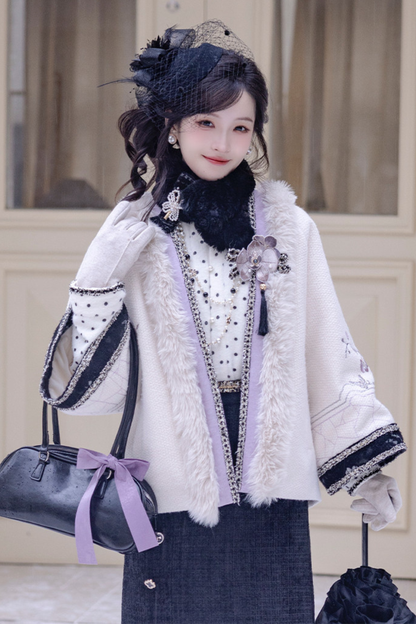 Butterfly Ink Dot Jacket + Top + Long Skirt + Brooch