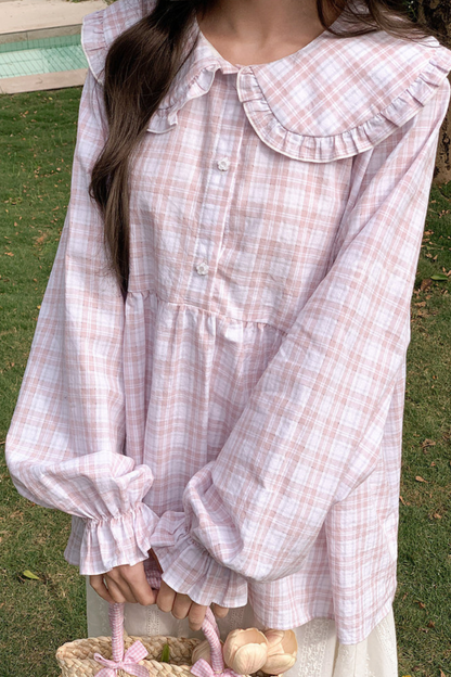 Pink Plaid Cotton Blouse