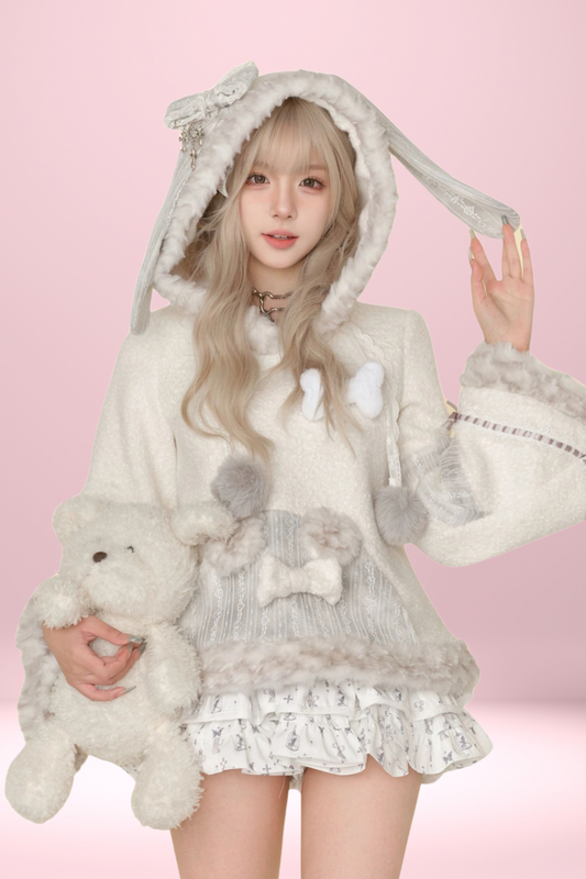 Misty Velvet Bunny Ears Top + Cross Tiered Skirt