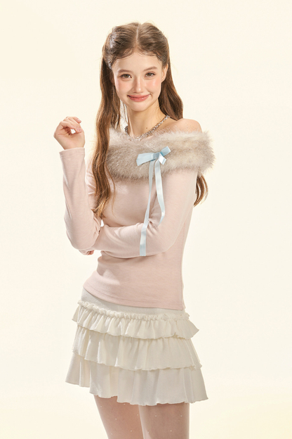 Sweet Pink Fur Collar Top
