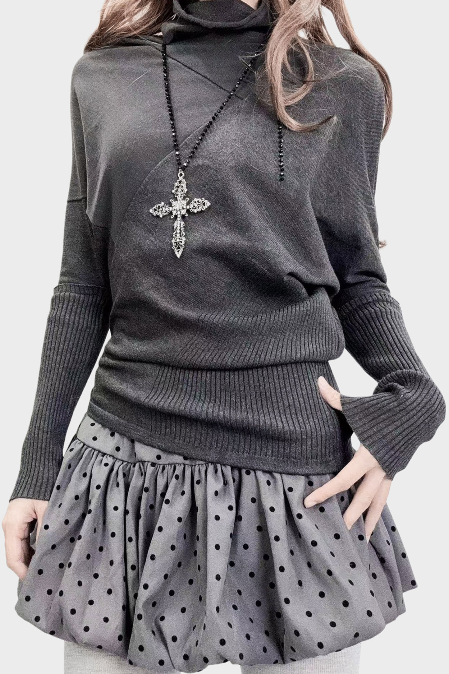 Dark Asymmetrical Turtleneck Top