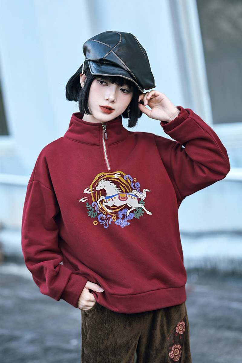 Retro Chinese-style Mode Zip Neck Top