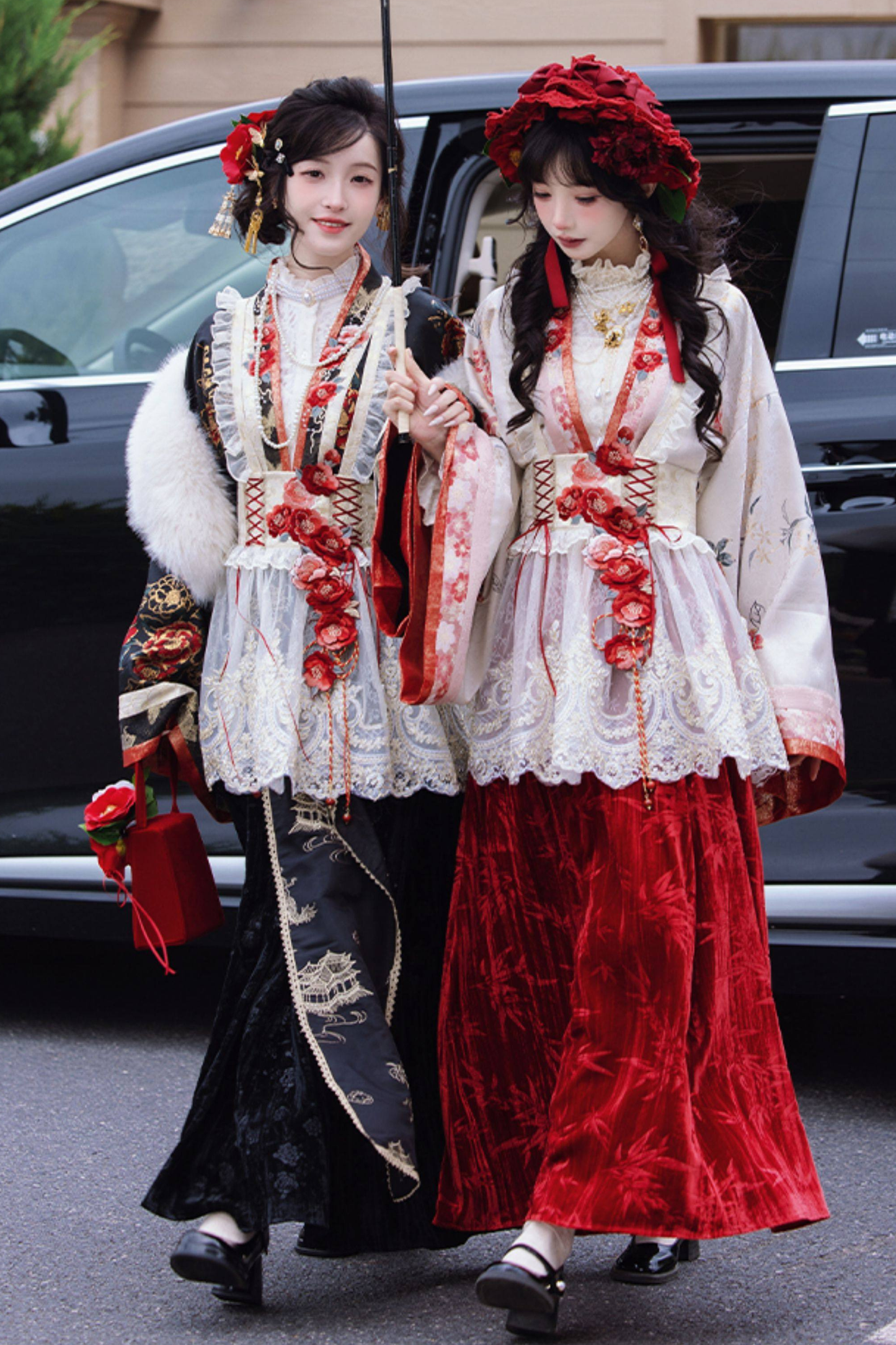 Chinese-style Design Top + Long Skirt + Apron