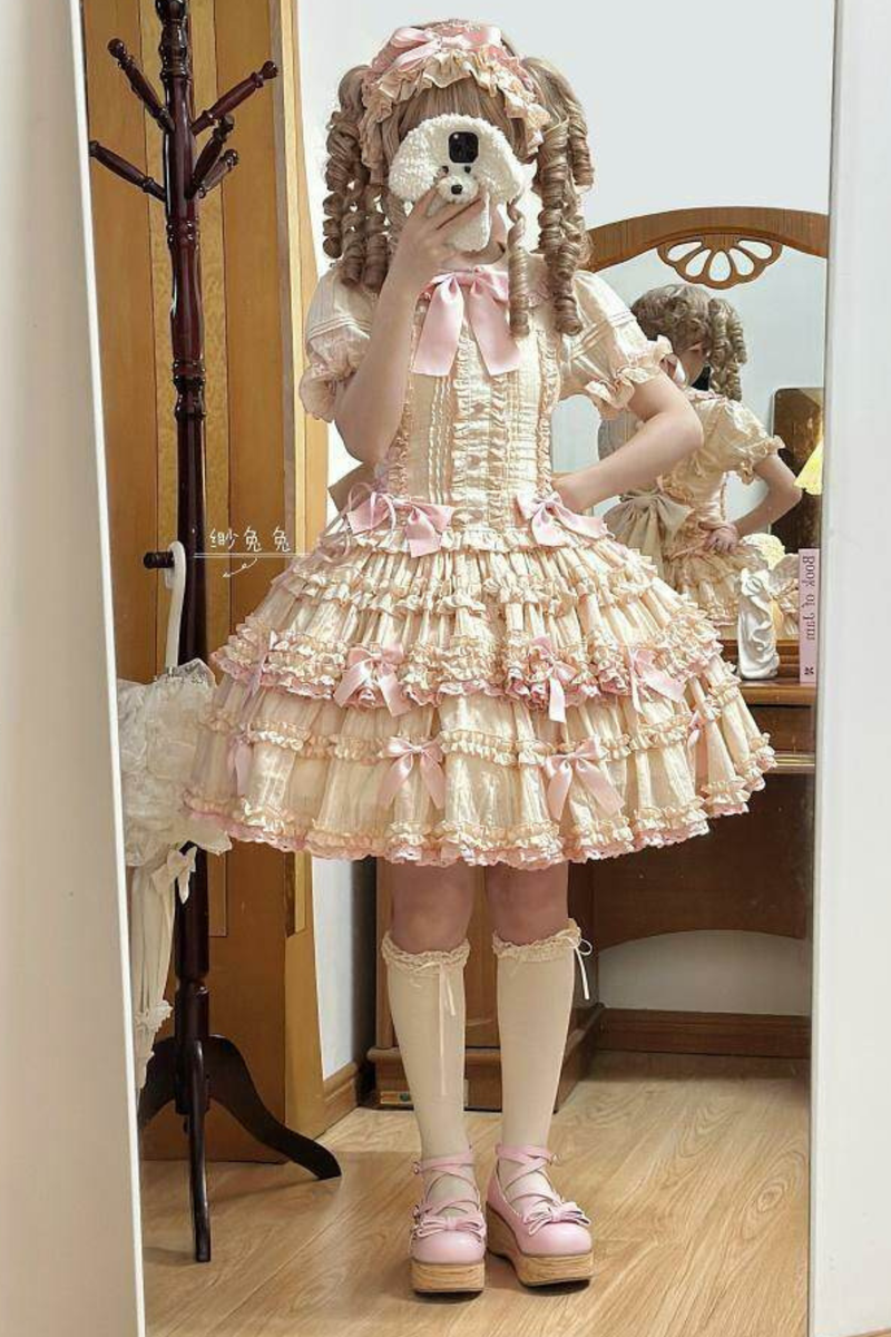 Pure Girl Ribbon Lolita Skirt + Innerwear + Vest + Hair Band + Sleeve