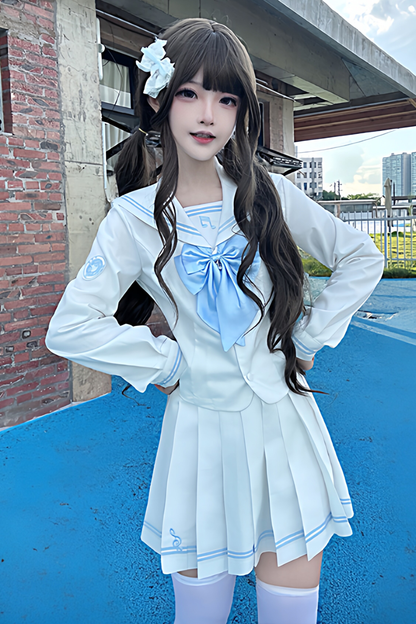 Long Sleeve Sailor Top + Skirt + Ribbon