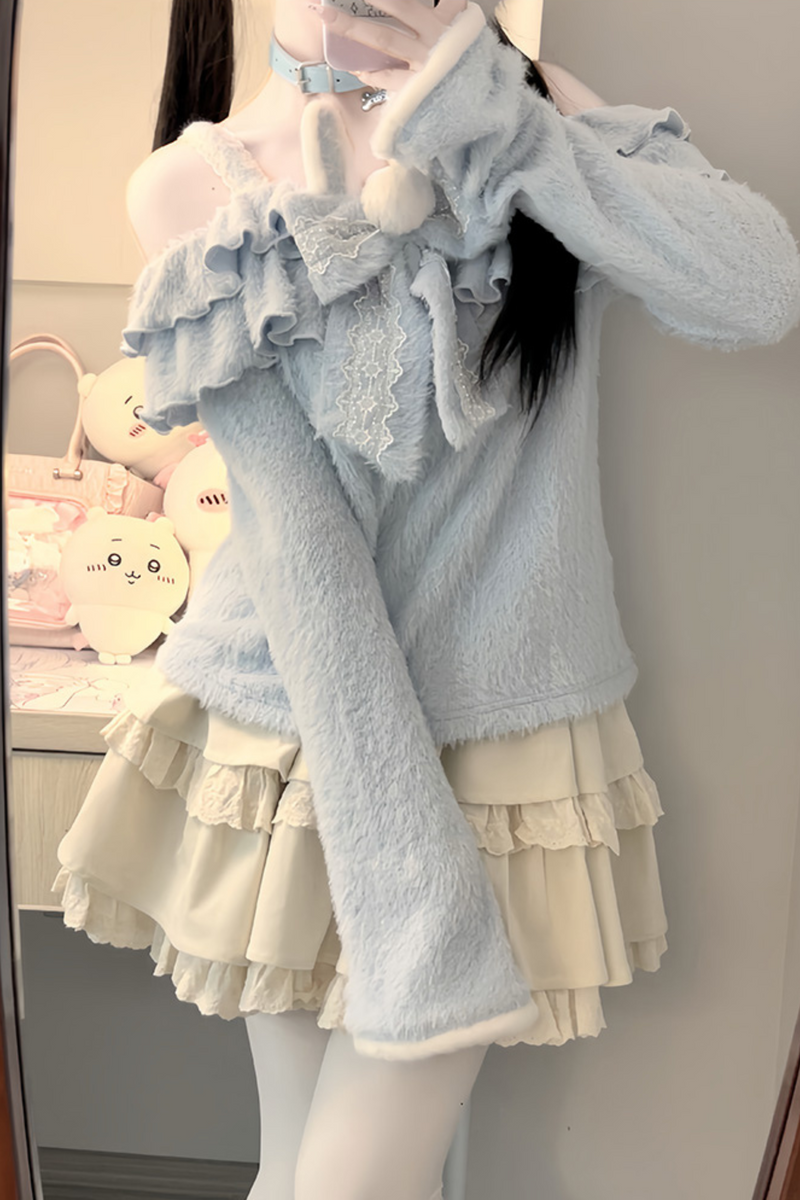 Ice Blue Ruffle Top + Ruffle Skirt