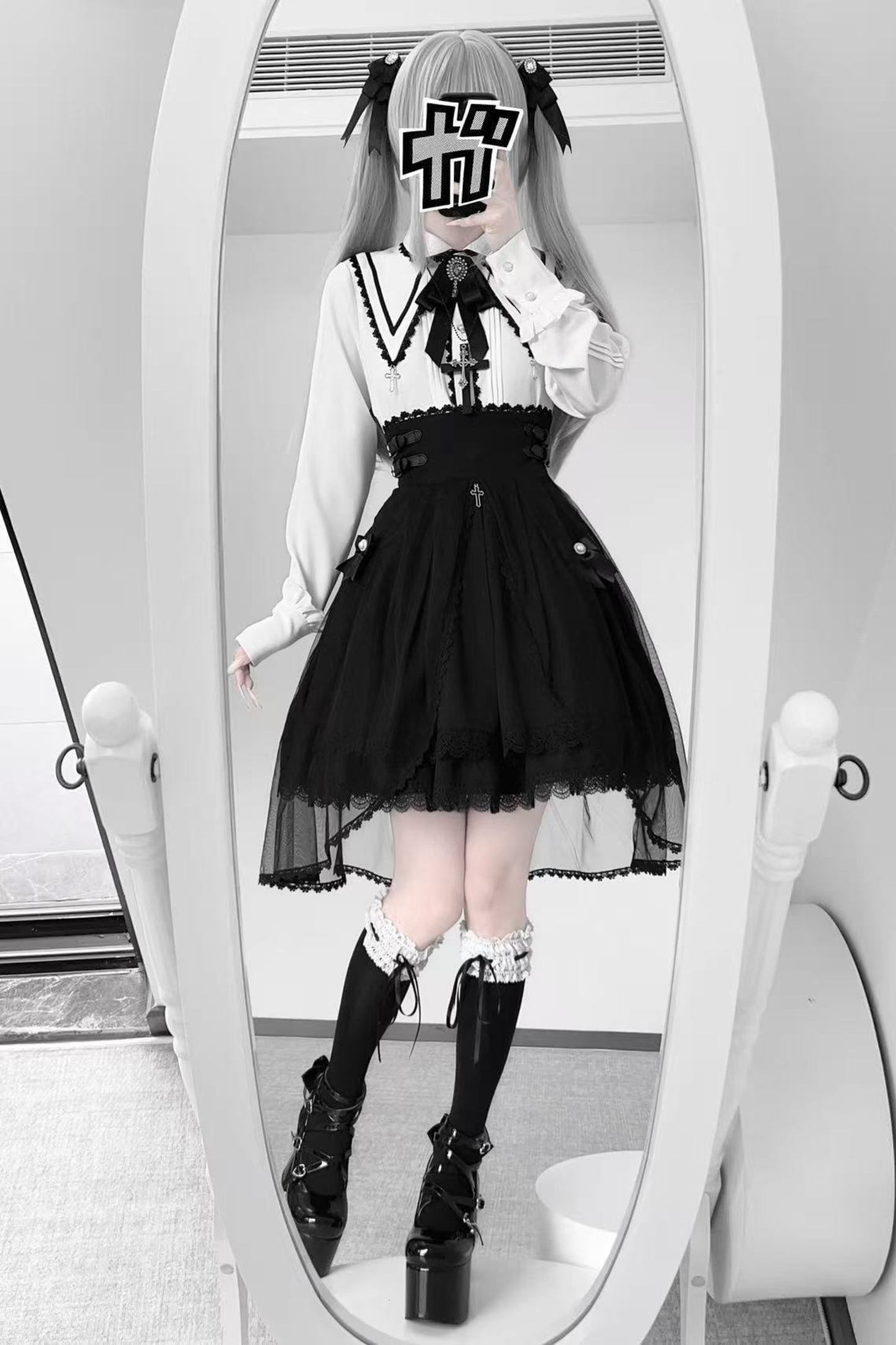 Dark French Lace Shirt + Skirt
