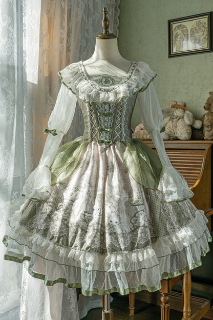 [pre-order] Fresh Green Print Kula Lolita Dress + Brooch