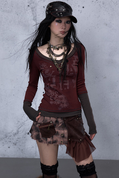 Retro Dark Patchwork Top
