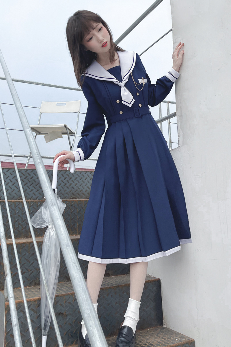 Retro College Sweet Sailor Dress + Tie + Brooch