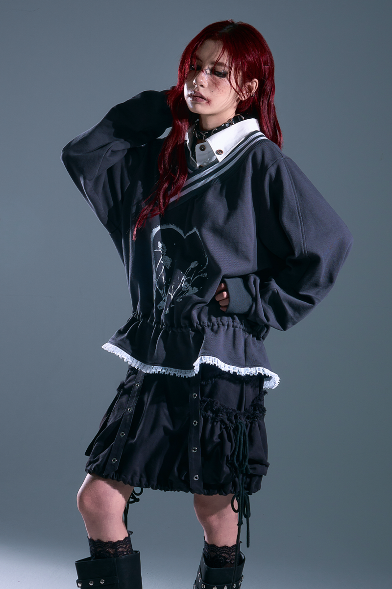 Drawstring Loose Sweatshirt