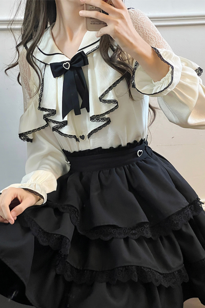 Jirai Sailor Ribbon Top + Ruffle Skirt