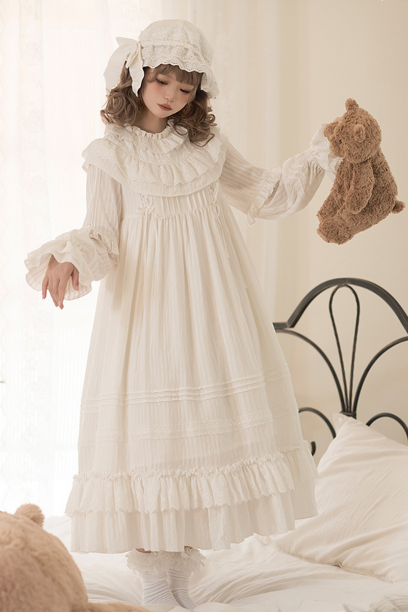 Classical Pure White Doll Dress + Baby Hat