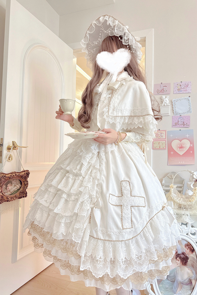Angel Candy Friedall Flower Wedding Dress + Shawl + Bonnet