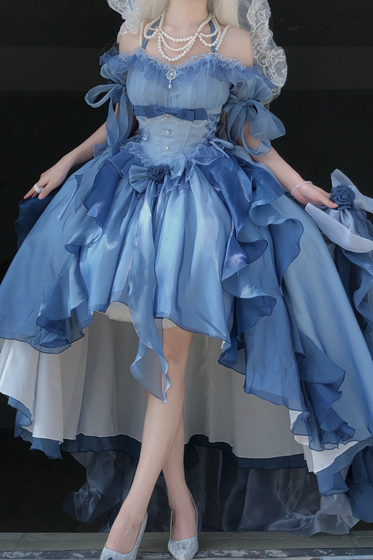 Gradient Asymmetrical Design Fairy Lolita Dress Set