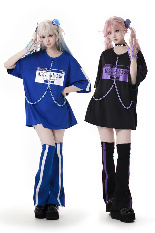 Subculture Loose Oversized T-shirt + Pants + Leg Warmers + Angel Devil Hairpins