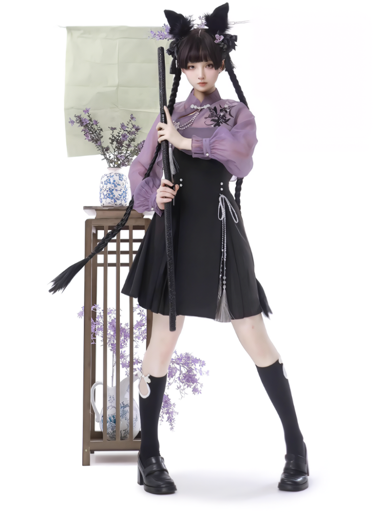 Chinese-style Embroidery Short Top + Suspender Skirt Suit