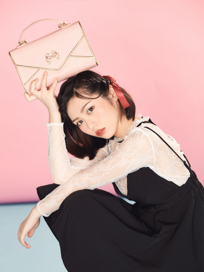 Ribbon Motif Gold Quilted Flap Bag