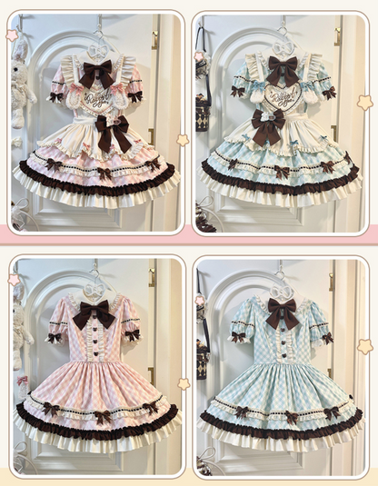 [pre-order] Bunny Ear Hair Clip + Pink Blue Sweet Maid Apron Dress