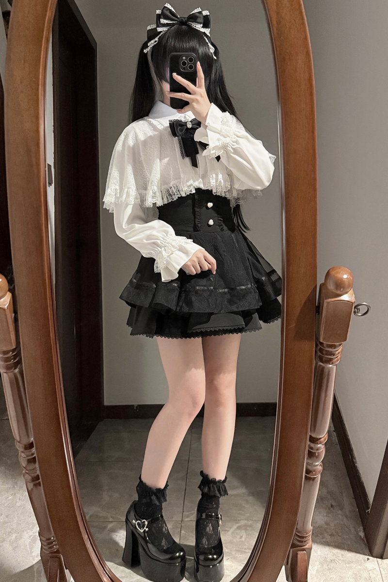 Lace Cape Two Piece Skirt + Lace Shirt