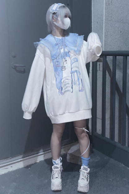 [angel Neighborhood] White Bird Aqua Loose Sweatshirt Dress