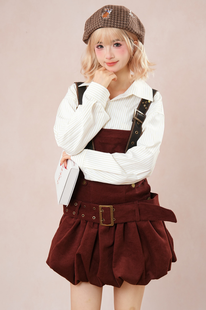 Burgundy Corduroy Suspender Dress