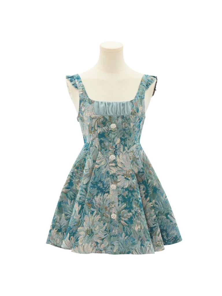 Chiffon Ruffled Bow Tie Shirt + Forest Oil Paint Taste Suspender Dress