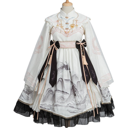 Layered Ruffle Kimono Dress With Attached Collar