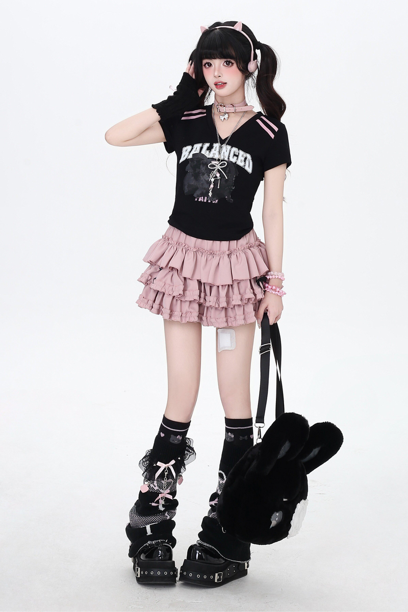 Hot Girl V Neck Black and Pink Top