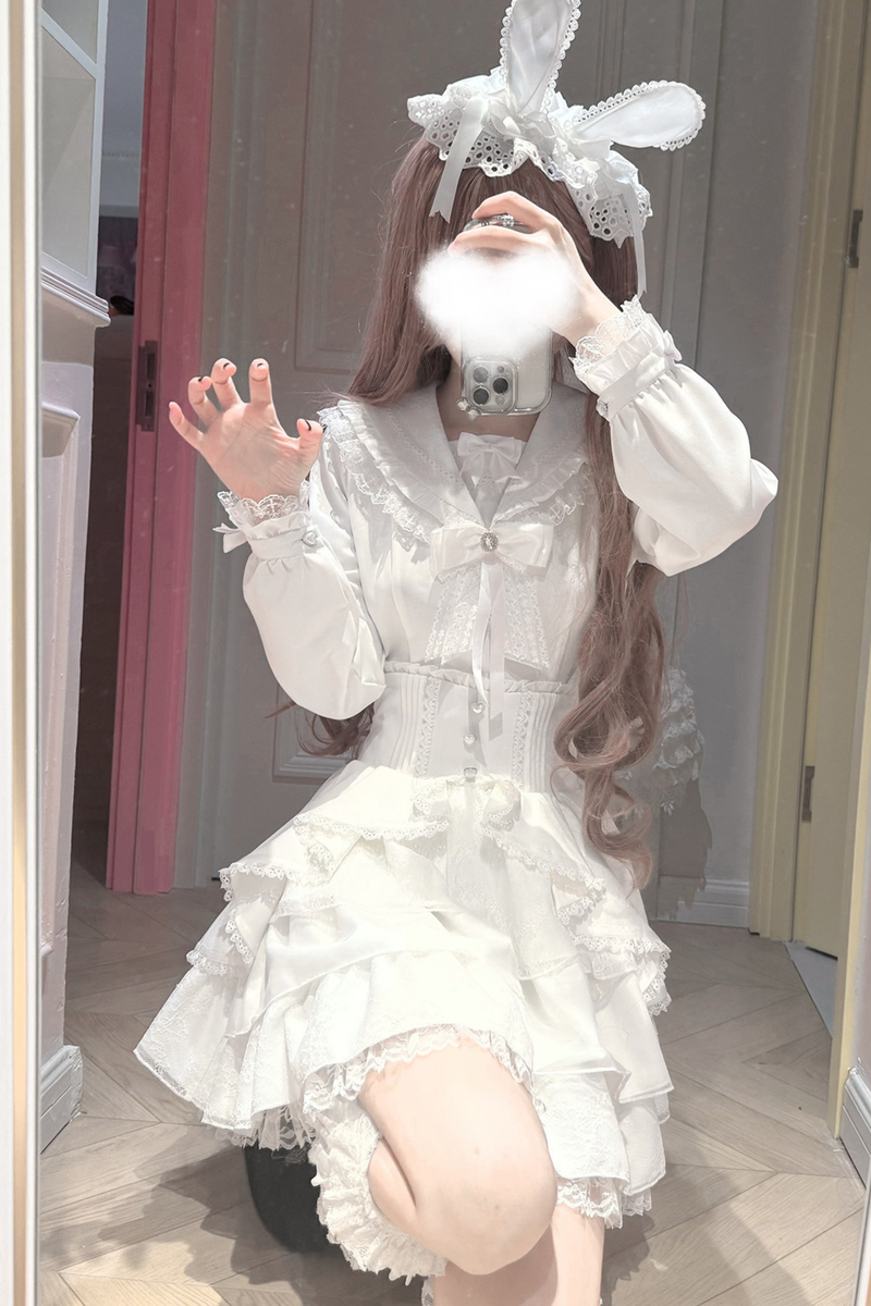 Snow Cat Ear Hooded Cape Coat + Shirt + Skirt
