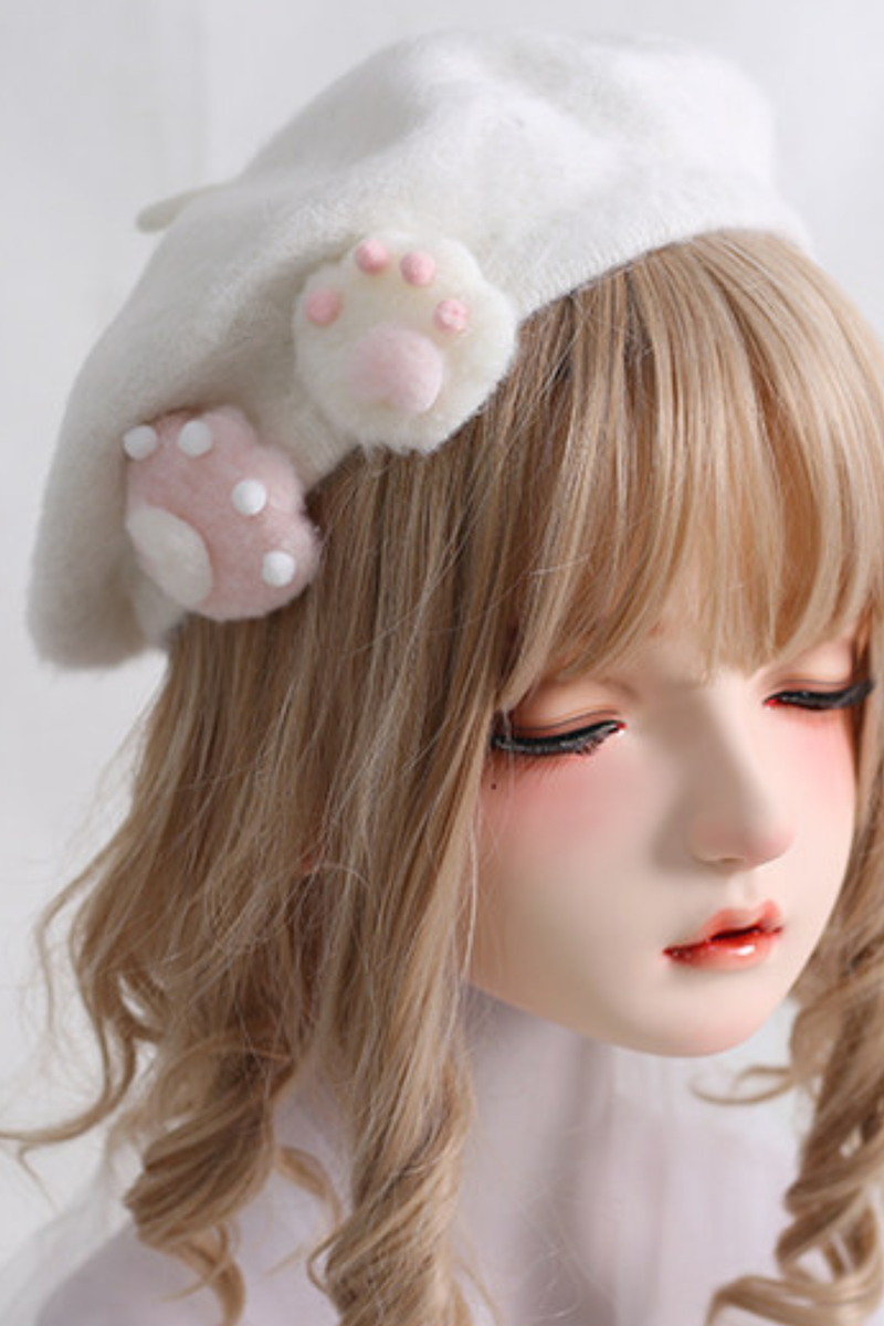 Paw Print Faux Fur Snow Beret