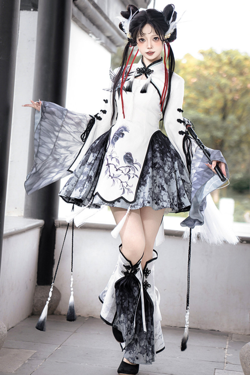 Chinese-style Top + Skirt + Camisole Dress + Leg Warmers