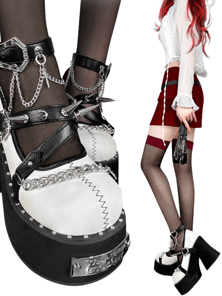 Dark Rose Witch Punk Rivet Round Toe Platform Shoes