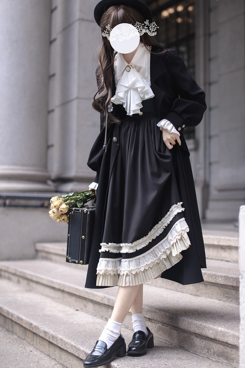 [pre-order] Retro Sweet College Coat + Suspender Skirt + Shirt + Collar + Brooch