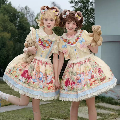 [pre-order] Carrot Print Layered Dress + Suspender Dress + Apron