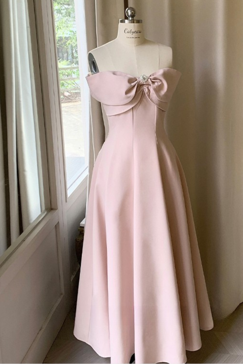 Off Shoulder Ribbon Short Flare Dress + Long Flare Dress